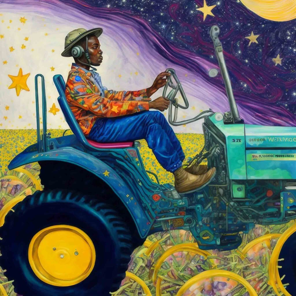 astro farmer on a tractor